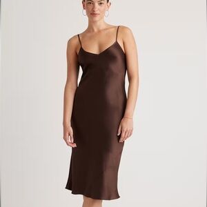 Quince 100% Washable Silk Slip Dress in Hot Fudge